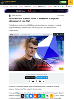 Vitalik Buterin outlines vision as Ethereum ecosystem addresses hit new high