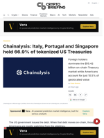 Chainalysis: Italy, Portugal and Singapore hold 66.9% of tokenized US Treasuries