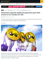 Movement Gains Access to US, Canada, EU Payment Rails Amid Stablecoin Push