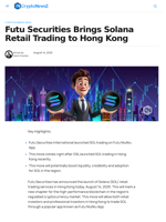 Futu Securities Brings Solana Retail Trading to Hong Kong