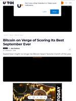 Bitcoin on Verge of Scoring Its Best September Ever - U.Today