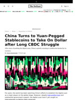 China Turns to Yuan-Pegged Stablecoins to Take On Dollar after Long CBDC Struggle - 