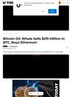 Bitcoin OG Whale Sells $215 Million in BTC, Buys Ethereum - U.Today