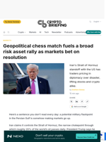 Geopolitical chess match fuels a broad risk asset rally as markets bet on resolution