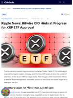 Ripple News: Bitwise CIO Hints at Progress for XRP ETF Approval