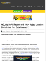 XYO, the DePIN Project with 10M+ Nodes, Launches Blockchain’s First Data-Focused L1