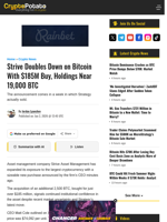Strive Doubles Down on Bitcoin With $185M Buy, Holdings Near 19,000 BTC