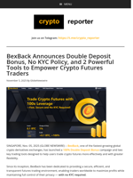 BexBack Announces Double Deposit Bonus, No KYC Policy, and 2 Powerful Tools to Empower Crypto Futures Traders