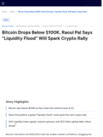 Bitcoin Drops Below $100K, Raoul Pal Says “Liquidity Flood” Will Spark Crypto Rally