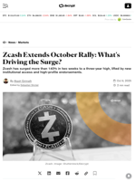 Zcash Extends October Rally: What's Driving the Surge? - Decrypt