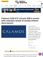 Calamos CAIE ETF crosses $1B in assets with unbroken streak of weekly inflows since launch