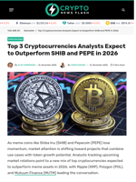 Top 3 Cryptocurrencies Analysts Expect to Outperform SHIB and PEPE in 2026 - Crypto News Flash