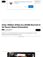 Only 1 Billion Shiba Inu (SHIB) Burned in 24 Hours: Bears Exhausted - U.Today