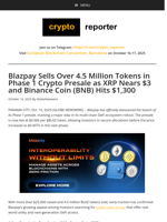 Blazpay Sells Over 4.5 Million Tokens in Phase 1 Crypto Presale as XRP Nears $3 and Binance Coin (BNB) Hits $1,300