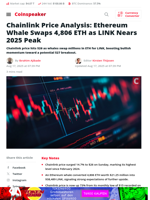 Chainlink Price Analysis: Ethereum Whale Swaps 4,806 ETH as LINK Nears 2025 Peak - Coinspeaker