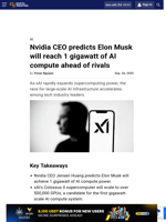 Nvidia CEO predicts Elon Musk will reach 1 gigawatt of AI compute ahead of rivals