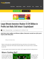 Large Bitcoin Investors Realize $1.54 Billion in Profits but Rally Still Intact: CryptoQuant