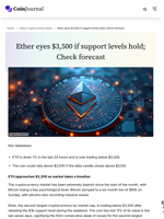 Ether eyes $3,500 if support levels hold; Check forecast