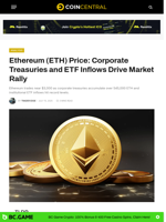 Ethereum (ETH) Price: Corporate Treasuries and ETF Inflows Drive Market Rally - CoinCentral
