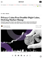 Privacy Coins Post Double-Digit Gains, Defying Market Slump - Decrypt
