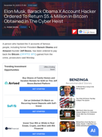 Elon Musk, Barack Obama X Account Hacker Ordered To Return $5.4 Million In Bitcoin Obtained In The Cyber Heist  - Benzinga