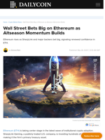 Wall Street Bets Big on Ethereum as Altseason Momentum Builds - DailyCoin
