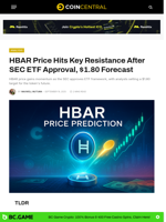 HBAR Price Hits Key Resistance After SEC ETF Approval, $1.80 Forecast - CoinCentral