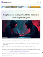 Crypto hacks in August hit $163 million as exchange risks grow - CoinJournal