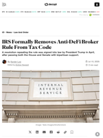 IRS Formally Removes Anti-DeFi Broker Rule From Tax Code - Decrypt