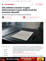 SEC Admits Certain Crypto Enforcement Cases Delivered No Investor Benefit - Coinspeaker