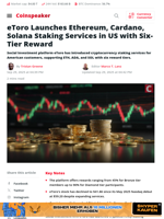 eToro Launches Ethereum, Cardano, Solana Staking Services in US with Six-Tier Reward - Coinspeaker