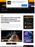 Spot Bitcoin ETFs Cross $1B Last Week In Inflows As Cumulative Flows Approach Record High