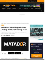 Matador Technologies Plans To Buy 6,000 Bitcoin By 2027