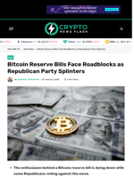 Bitcoin Reserve Bills Face Roadblocks among Republican Party