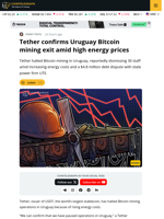 Tether Pauses Bitcoin Mining In Uruguay Over Rising Costs