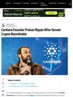 Cardano Founder Praises Ripple After Senate Crypto Roundtable