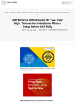 XRP Binance Withdrawals Hit Two-Year High, Transaction Imbalance Mirrors Setup Before 66% Rally