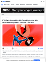 Over $11.3 Billion Ethereum Stuck in Record Validator Exit Queue