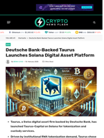Deutsche Bank-Backed Taurus Launches Solana Digital Asset Platform - Crypto News Flash