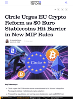 Circle Urges EU Crypto Reform as $0 Euro Stablecoins Hit Barrier in New MIP Rules