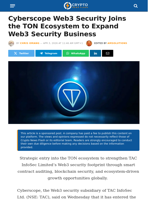 Cyberscope Web3 Security Joins the TON Ecosystem to Expand Web3 Security Business – Crypto News Flash
