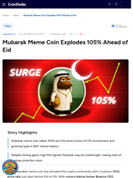 Mubarak Meme Coin Explodes 105% Ahead of Eid