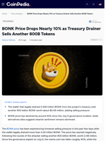 BONK Price Drops Nearly 10% as Treasury Drainer Sells Another 800B Tokens