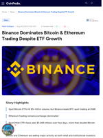 Binance Dominates Bitcoin & Ethereum Trading Despite ETF Growth