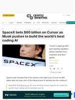 SpaceX bets $60 billion on Cursor as Musk pushes to build the world's best coding AI