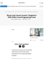 Bitcoin and Litecoin Investor Targeted in $282 Million Social Engineering Fraud
