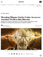 Morning Minute: Saylor Gains Access to Another $44B to Buy Bitcoin - Decrypt