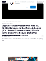 Crypto Market Prediction: Shiba Inu (SHIB): Downtrend Confirmed, Solana (SOL) Beats Ethereum Here, Bitcoin (BTC) Bottom to Secure $120,000? - U.Today