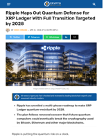 Ripple Maps Out Quantum Defense for XRP Ledger With Full Transition Targeted by 2028