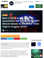 Best Crypto to Buy Now: IS AurealOne Set to Outshine XRP? Bitcoin Blasts to $124K All-Time High in August 2025!! | Live Bitcoin News